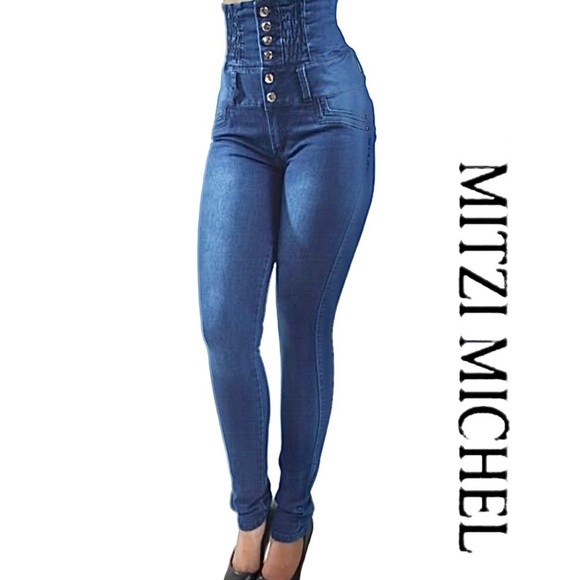 6 button high waisted jeans